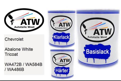 Chevrolet, Abalone White Tricoat, WA472B / WA584B / WA486B: 1L Lackdose + 1L Klarlack + 500ml Härter - Set, von ATW Autoteile West.